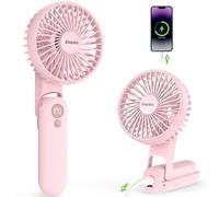 EasyAcc Ventilador de Mano Portátil USB, 2600mAh Ventiladores Cuello Recargable con 3 en 1, 5 Velocidades, 8 H de Uso, Pantalla LED, 180° Plegable, Potente para Hogar, Oficina y Viajes, Rosa