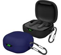easyBee Funda 2-Pack Compatible con JBL Live Pro+ TWS et JBL Live Pro 2 TWS, Carcasa Protector de Silicona Líquida, Estuche Auriculares Ultrafina Antigolpes con 2 Mosquetón - Negro y Azul