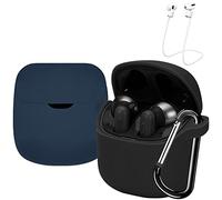 easyBee Funda [2 Pack] Compatible con JBL Tune 225TWS y JBL Tune 220TWS, Carcasa Protector de Silicona Líquida Ultrafina con 2 Mosquetón y Correa Anti-Perdida - Negro y Azul