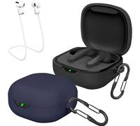 easyBee Funda 2-Pack Compatible con JBL Vibe Flex/Wave Flex/JBL Wave 300 TWS, Carcasa Protector de Silicona Líquida, Estuche Auriculares con 2 Mosquetón Correa Anti-Perdida - Negro y Azul