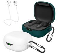 EasyBee Funda 2-Pack Compatible con JBL Vibe Flex/Wave Flex/Wave 300 TWS, Carcasa Protector de Silicona Líquida, Estuche Auriculares con 2 Mosquetón Correa Anti-Perdida - Blanco Verde