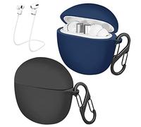 easyBee Funda 2-Pack Compatible con Realme Buds Air 2 / Buds Air Pro, Carcasa Protector de Silicona Líquida, Estuche Auriculares Ultrafina Antigolpes con 2 Mosquetón y Correa - Negro y Azul