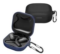 easyBee Funda 2-Pack Compatible con SHOKZ OpenFit Open Ear Earbuds, Carcasa Protector de Silicona Líquida, Estuche Auriculares Ultrafina Antigolpes con 2 Mosquetón - Negro y Azul
