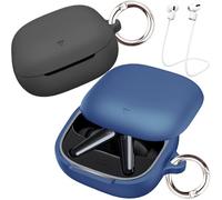 easyBee - Funda compatible con auriculares Soundcore Liberty 5, 2 correas antipérdida, silicona líquida suave, ultrafina, a prueba de golpes, color negro y azul