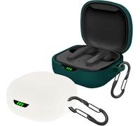 easyBee - Funda para JBL Live Pro 2 TWS/JBL Live Pro+ TWS [con 2 mosquetones], funda de silicona líquida, ultrafina, resistente a los golpes, funda para auriculares Bluetooth,blanco y verde oscuro