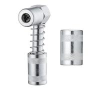 EasyByMall Adaptador de boquilla de grasa de 90 grados con manguito con resorte, herramienta de montaje de acoplador de 3 mandíbulas para pistolas de engrase manuales, acero al carbono, paquete de 2