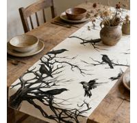 EasyByMall Camino de mesa de Halloween, 183 x 33 cm, lino negro con estampado de pájaros, decoración festiva de cocina, comedor, para Halloween y Navidad