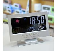 EasyByMall Estación meteorológica digital con termómetro higrómetro, control de voz, retroiluminación LCD, alarma de reloj, monitor de temperatura y humedad para oficina en casa