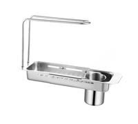 EasyByMall Estante organizador telescópico de acero inoxidable para fregadero de cocina, estante escurridor ajustable de 37 a 43 cm para esponjas, toallas de jabón, organizador de almacenamiento