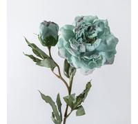 EasyByMall Flor de peonía artificial con 1 flor y 1 capullo, tallo de plástico seco y quemado de 69,5 cm, para decoración del hogar, hotel, boda, color azul
