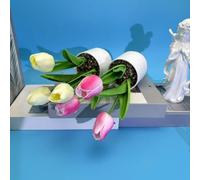 EasyByMall Flores artificiales en maceta, plantas falsas realistas en maceta con hojas de PVC suave para decoración del hogar, escritorio de oficina, 23 cm