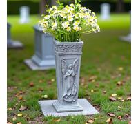 EasyByMall Jarrón de resina para cementerio con estaca, soporte de flores conmemorativas gris de 15.1 pulgadas con agujero de drenaje, decoración de tumba estable para jardín al aire libre y césped