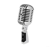 EasyByMall Micrófono dinámico de karaoke para cantar, micrófono inalámbrico de mano de metal vintage compatible con canto de karaoke, rendimiento escénico (plateado)