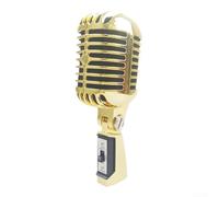EasyByMall Micrófono dinámico de karaoke para cantar, micrófono inalámbrico de mano de metal vintage compatible con canto de karaoke, rendimiento en escenario (dorado)