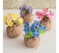 EasyByMall Planta en maceta tejida a mano Forget Me Not Dried, de punto natural, decoración floral artificial para el hogar, escritorio, estante de oficina, pensativo