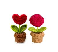 EasyByMall Ramo de flores artificiales de ganchillo hecho a mano, decoración de hilo de punto para aniversarios, graduaciones, día de la madre, regalo eterno para oficina en casa