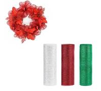 EasyByMall Rollo de malla decorativa navideña con rayas de aluminio, 26 cm x 10 yardas, cinta de polipropileno para coronas, guirnaldas, lazos, suministros de manualidades