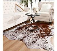 Easycozy Alfombra de Piel de Vaca Sintética Grande 4.6 x 5.2 Pies, Elástica Gruesa Con Estampado Para Dormitorio, Sala de Estar, Hogar, Oficina, Decoración