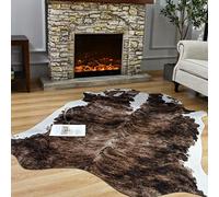 Easycozy Alfombra de Piel de Vaca Sintética Grande 5.2 x 6.2 Pies, Elástica Gruesa Con Estampado Para Dormitorio, Sala de Estar, Hogar, Oficina, Decoración Occidental