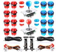 Easyget Kit de 2 codificadores USB de retardo cero + 2 joystick de 8 vías + 20 botones LED iluminados para proyectos Mame Jamma Arcade rojo + azul