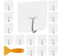EASYKEENECOM 32 ganchos adhesivos con raspador, ganchos autoadhesivos transparentes sin taladrar, gancho adhesivo impermeable, gancho para toallas de acero inoxidable para cocina, baño, pared, techo