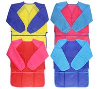 EASYKEENECOM 4 delantales de pintura para niños, bata de pintura para niños, delantal para manualidades con mangas largas y bolsillos, delantal para niños, delantal impermeable, delantal para niñas,