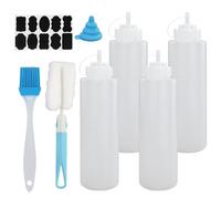 EASYKEENECOM 4 frascos de 1000 ml (32 oz) de plástico con tapas, para ketchup, pigmento, con embudo, etiquetas adhesivas
