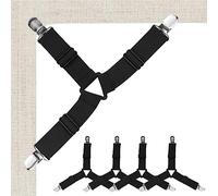 EASYKEENECOM 4 Piezas Sujeta Sabanas Bajeras, Negro Sujeta Sabanas Bajeras Triangulares, Ajustables Sujetadores para Sábanas con Clips Metálicos para Sábanas para Sábana Bajera Fundas de Colchón Sofá