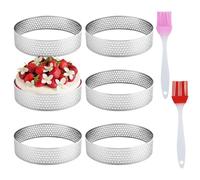 EASYKEENECOM 6 Piezas Ø 8 cm Moldes Perforados Tartaletas, Aros para Tartas en Acero Inoxidable 430, Moldes para Tartas Pasteles Mini Tartas Mini Pizzas Muffins
