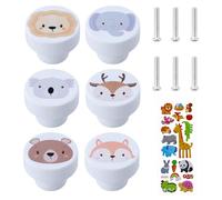 EASYKEENECOM 6 Piezas Pomos de madera para habitación infantil, pomos redondos con tornillos, pomo para armario infantil para Cajón de Tocador de Cocina (Patrón de Animales)