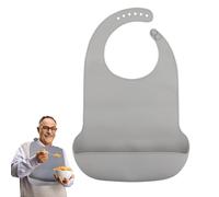 EASYKEENECOM Babero impermeable para adultos con recogemigas, de silicona, ajustable, reutilizable, delantal con bolsillo para ancianos, adultos, gris, L(43 * 30cm)