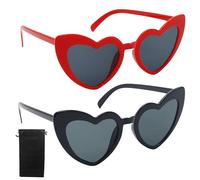 EASYKEENECOM Gafas de sol con forma de corazón, 2 unidades, estilo retro, ojo de gato, protección solar UV400 y protección UV, lente gris negra, gafas de moda para mujeres, hombres, niños, fiestas,