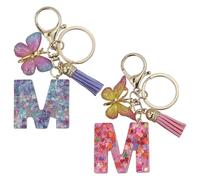 EASYKEENECOM Llavero niña llavero con letras iniciales rosa llavero mariposa llavero letra, Rosa., 1