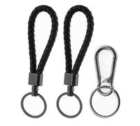 EASYKEENECOM Pack de 2 llaveros de cuero trenzado con 1 mosquetón pequeño llavero unisex llavero de cuero trenzado llavero de cuero para coche para moto