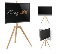 EasyLife - Trípode de Madera para TV, Soporte para TV de hasta 65 Pulgadas y 40 kg, Giratorio, Altura Ajustable, gestión de Cables, VESA hasta 400 x 400 cm (Negro/Haya Claro)