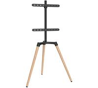 EasyLife - Trípode TV Tipo Caballete de Diseño - Soporte para TV/Monitor hasta 65" y 35 kg - Giro de 140° - Altura Regulable + Gestión de Cables - VESA hasta 400×400 (Negro/Haya Clara)