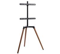 EasyLife - Trípode TV Tipo Caballete de Diseño - Soporte para TV/Monitor hasta 65" y 35 kg - Giro de 140° - Altura Regulable + Gestión de Cables - VESA hasta 400×400 (Negro/Nogal Oscuro)