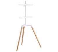 EasyLife - Trípode TV Tipo Caballete de Diseño - Soporte para TV/Monitor hasta 65" y 35 kg - Giro de 140° - Altura Regulable + Gestión de Cables - VESA hasta 400×400 (Haya Blanca/Clara)