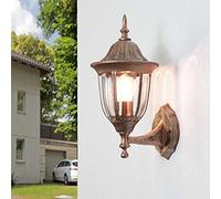 Easylight Aplique de exterior de estilo rústico en color cobre antiguo E27 A:35cm Farol Lámpara de pared ideal para jardín balcón puerta principal
