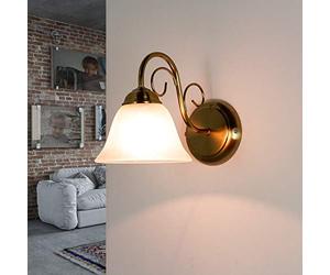 Easylight ATHEN Aplique interior estilo antiguo con pantalla de cristal E14 de bajo deslumbramiento de latón Lámpara de pared country house