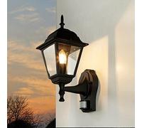 Easylight Farol exterior TIROL negro con detector de movimiento E27 hasta 60W 230V con sensor regulable Lámpara de pared retro para jardín