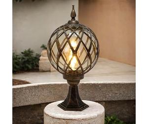 EASYLIGHT Kairo - Lámpara de pie para exterior (forma rústica, bola de cobre antigua, casquillo E27, para exteriores, jardín o sendero)