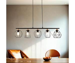 Easylight Lámpara colgante 5 llamas, lámpara colgante mesa comedor, lámpara cobre negro, L:97 cm, E27, lámpara salón, lámpara estilo industrial, lámpara colgante moderna