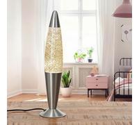 Easylight Lámpara de lava dorada ROXY A:40 cm liquido con purpurina con interruptor de diseño retro G9 incl. idea de regalo para el salón