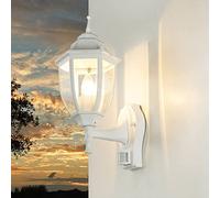 Easylight LYON Lámpara de pared exterior blanca con detector de movimiento estilo retro de cristal metal E27 IP44 Aplique estilo vintage para jardín balcón