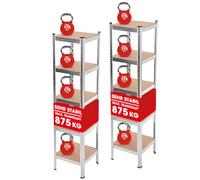 EASYmaxx Estantería para cargas pesadas, 2 unidades, 5 estantes, Industrial, Estantería y banco de trabajo, 40 x 40 x 180 cm, Carga de 875 kg, 175 kg por nivel