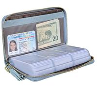 Easyoulife Cartera de piel con cremallera para mujer, con bloqueo RFID, Azul claro, Large