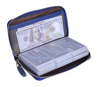 Easyoulife Cartera de piel con cremallera para mujer, con bloqueo RFID, Azul real, S