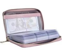 Easyoulife Cartera de piel con cremallera para mujer, con bloqueo RFID, rosado (Bean Pink), S