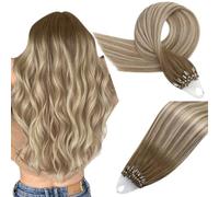 Easyouth Extensiones Cabello Humano Microring Castaño a Rubio Medio Extensiones Micro Loop Pelo Natural Remy Balayage Ombre Extensiones Micro Beads 45cm 1g/Hebra 50g